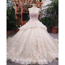 Guangzhou Factory Fairy Pink Lace Flower Appliqued Broderie Robe de mariée robe de bal nuptiale